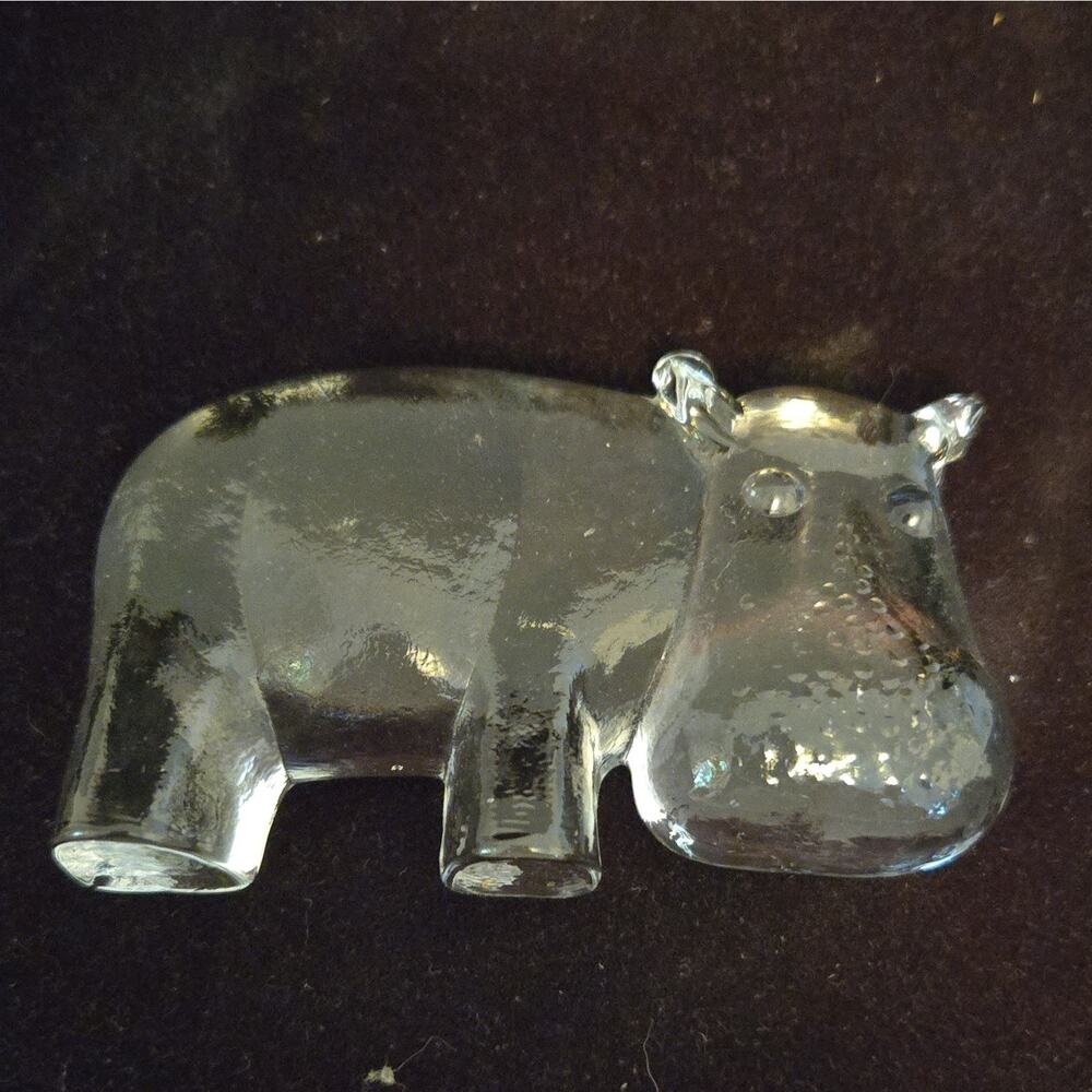 Kosta Boda Clear Glass Hippopotamus Animal Figurine Decorative Solid Pattern